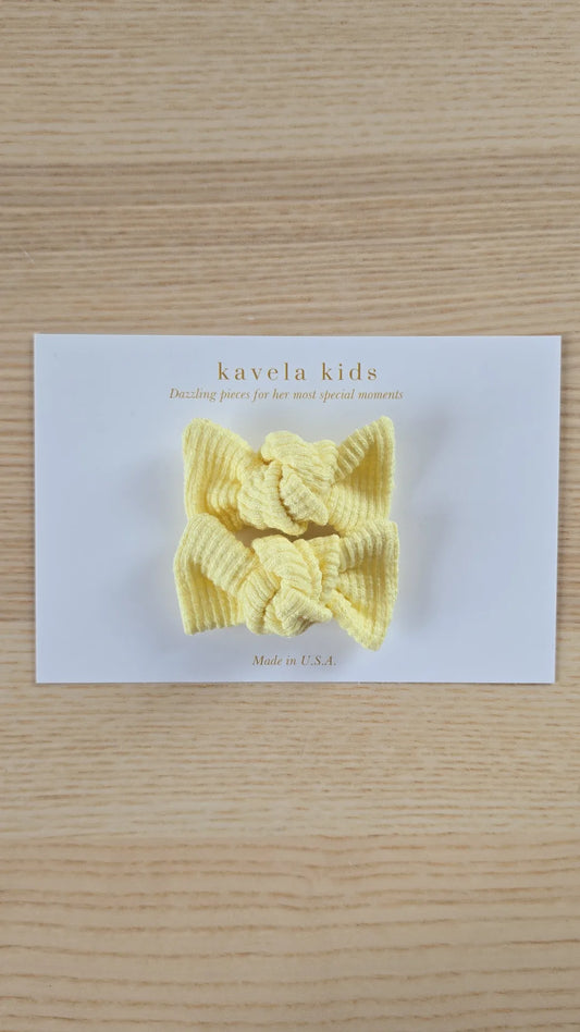 Pastel yellow | Knotted pigtail bows | Nylon Headband